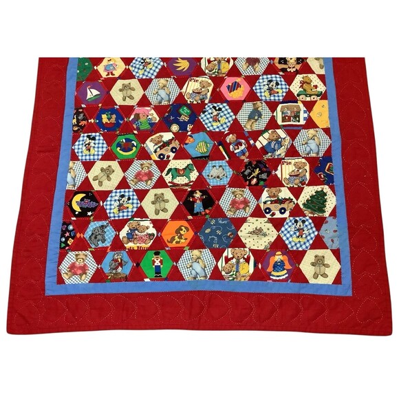 VTG Hand Quilted Mickey Mouse & Teddy Bears Patchwork Baby Nursery Quilt Blanket - Picture 2 of 6